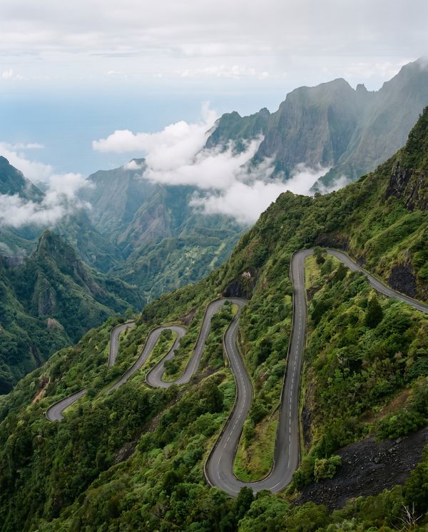 Route en lacets vers le cirque de Cilaos